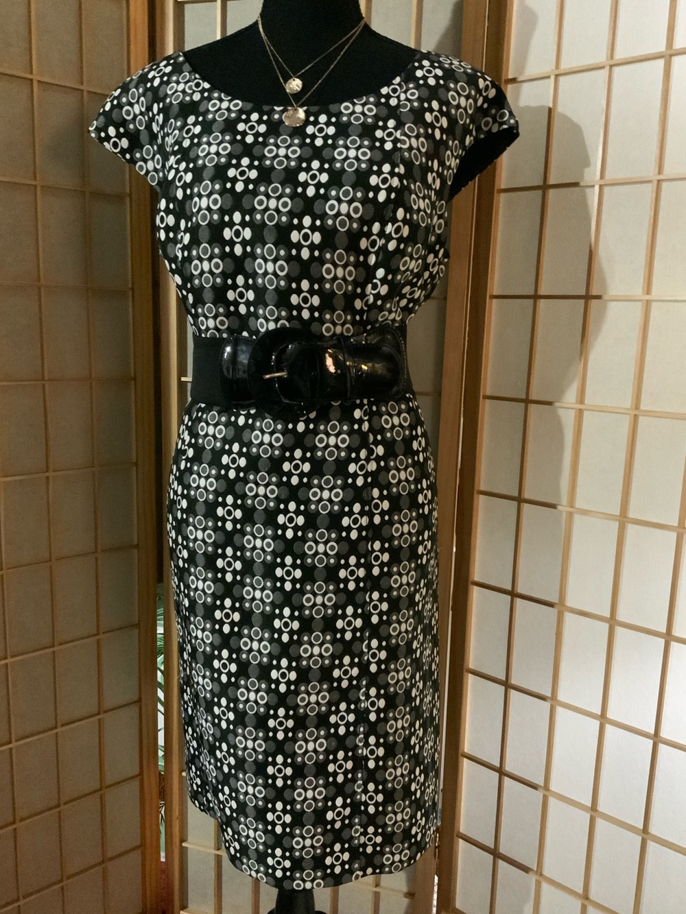 Signature by Robbie Bee Black and White Circle Print Dress